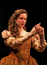 Katie Weiland as Anne is elevated to Marchioness of Pembroke-the sleeve bands are ribbons and the bodice and skirt are embossed iridescent velvet.